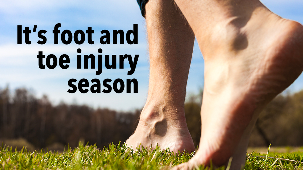 Barefoot with text: foot and toe injury season